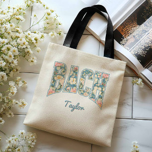 BACH Uni-Lettering Blau Retro Blumen Brautjungfer Tasche