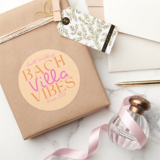 Bach Villa Vibes - Rosa und Orange Tropical Runder Aufkleber (Schenken)