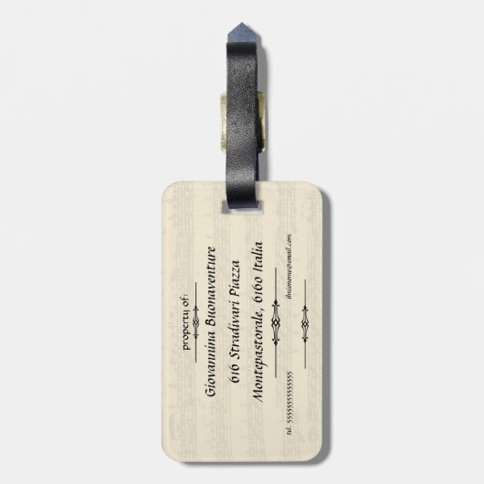 Bach Violine Partita Musik-Manuskript Gepäckanhänger (Rückseite vertikal)