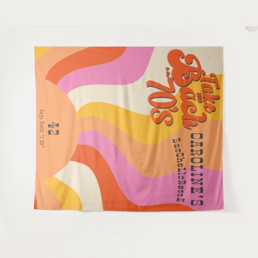 Bach zum 70er Retro Groovy Sunset Bachelorette Wandteppich (Vorderseite (Horizontal))