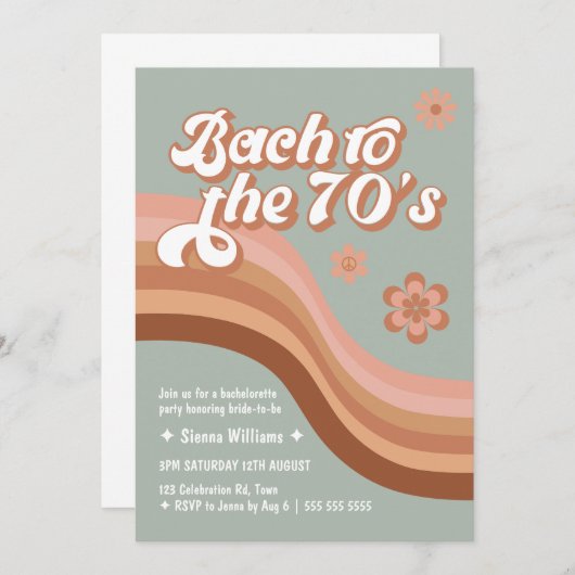 Bach zum Groovy Retro Daisy-Brautparty der 70er Ja Einladung (Vorne/Hinten)