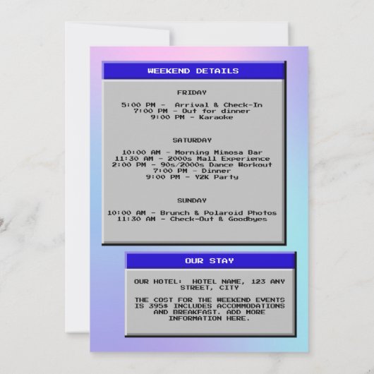 Bach zum Retro-Bachelorette-Wochenende der 90er Ja Einladung (Rückseite)