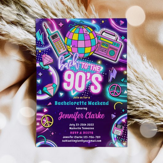 Bach zur Neon Disco Bachelorette Einladung