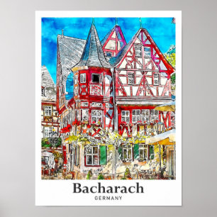Bacharach Deutschland Reise Wasserfarbe Handgezeic Poster