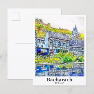 Bacharach Deutschland Reisen Wasserfarbenhandzeich Postkarte