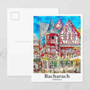 Bacharach Deutschland Reisen Wasserfarbenhandzeich Postkarte