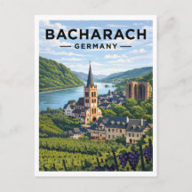 Bacharach Deutschland Vintage Reise Kunst Postkart