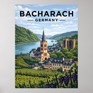 Bacharach Deutschland Vintage Reise Poster
