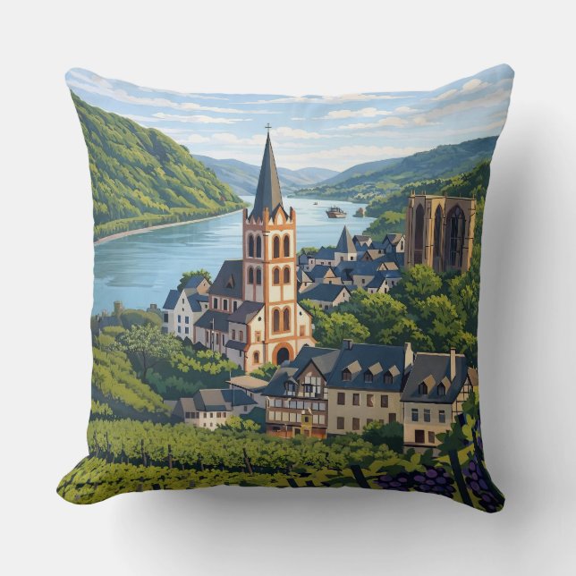 Bacharach Vintage Travel Art Kissen (Vorderseite)