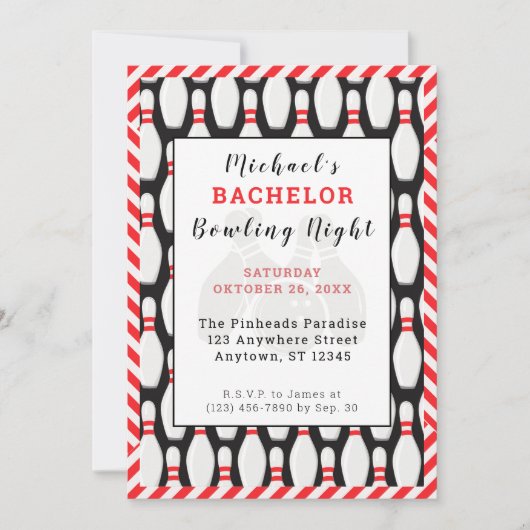 Bachelor Bowling Night Party Einladung (Vorderseite)