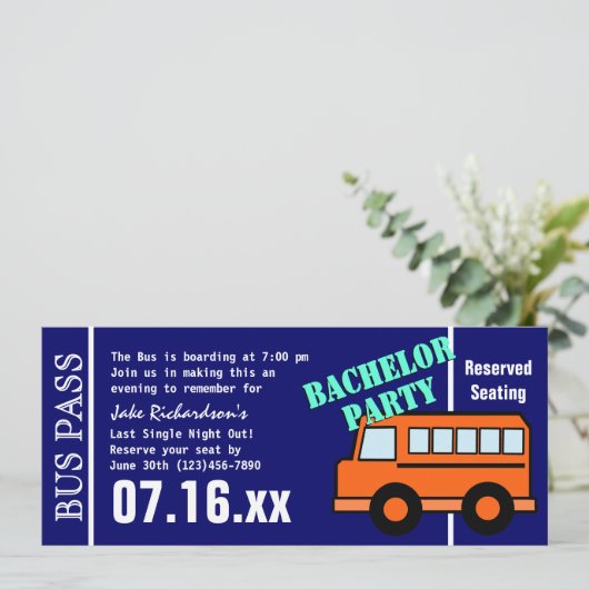Bachelor Bus Pass Orange Blue Programm (Stehend Vorderseite)