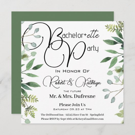 Bachelor+ette Party Foliage Einladung (Vorne/Hinten)