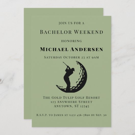 Bachelor Golf Weekend Party Einladung (Vorne/Hinten)