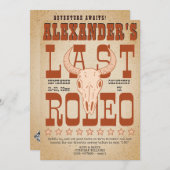 Bachelor Last RODEO Western Cowboy Texas Adventure Einladung (Vorne/Hinten)