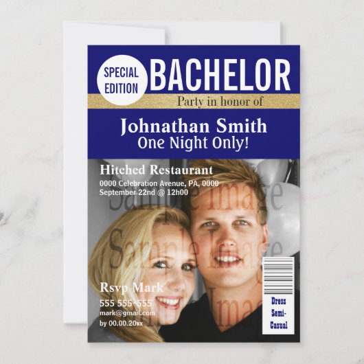 Bachelor Magazin Foto PERSONALIZE Einladung (Vorderseite)