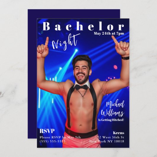 Bachelor Night Magazine Cover Einladung (Vorne/Hinten)