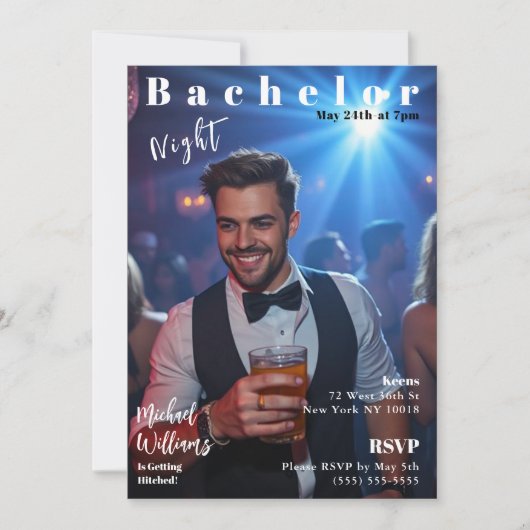 Bachelor Night Magazine Cover Einladung (Vorderseite)