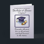 Bachelor of Science Abschluss, denken Sie an die V Karte<br><div class="desc">Der Erwerb eines Bachelors of Science Degree ist eine ganz besondere Zeit. Diese blaugraue Karte zeigt eine Graduierungskappe und ein Diplom. Eine inspirierende Nachricht füllt die Vorderseite. Perfekte Karte,  um ihm oder ihr zu ihrem Bachelor of Science Abschluss zu gratulieren.</div>