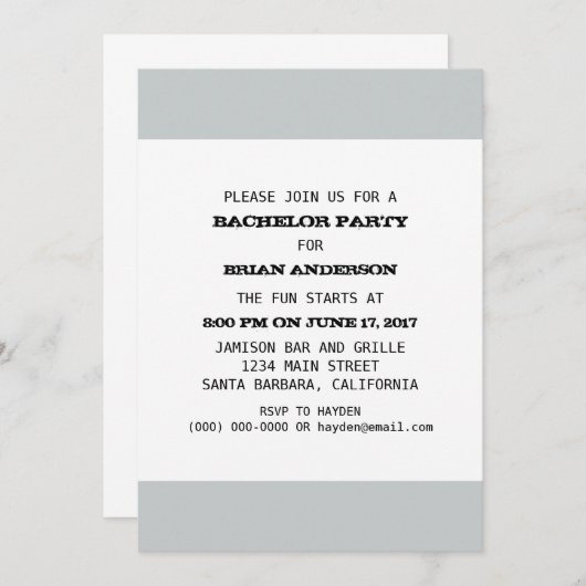 Bachelor-Parteivorlage Einladung (Vorne/Hinten)