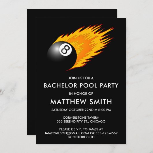 Bachelor Party 8 Ball Pool Billards Einladung (Vorne/Hinten)