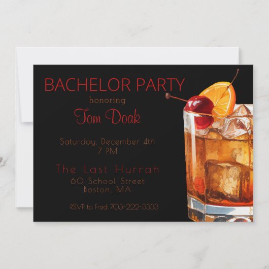 Bachelor Party Altmodisches Getränk Einladung (Vorderseite)