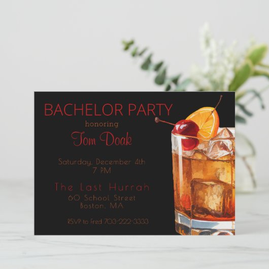 Bachelor Party Altmodisches Getränk Einladung (Stehend Vorderseite)
