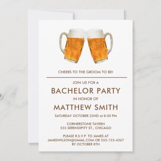 Bachelor Party Beer Cheers Wedding Einladung (Vorderseite)