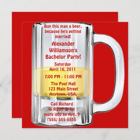 Bachelor Party Beer Tasse Einladung (Vorne/Hinten)