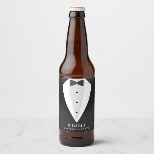 Bachelor Party Black Anzug & Bowtie Bierflaschenetikett (Vorderseite)