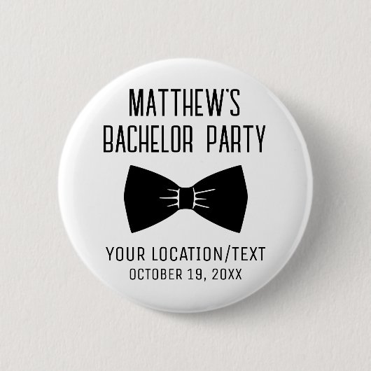 Bachelor Party Black Bow Krawatte Gastgeschenk Hoc Button (Vorderseite)