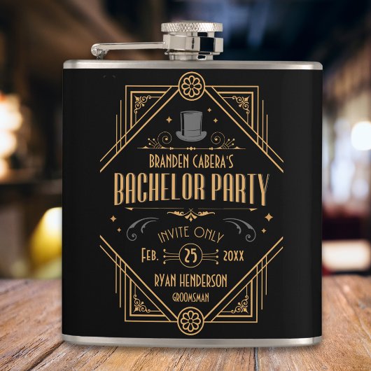 Bachelor Party | Black & Gold Art Deco Speakeasy Flachmann