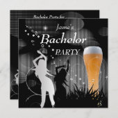 Bachelor Party Black Gold Weißes Bierglas Girls Einladung (Vorne/Hinten)