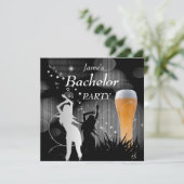 Bachelor Party Black Gold Weißes Bierglas Girls Einladung (Stehend Vorderseite)