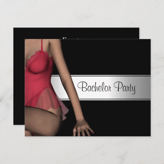Bachelor Party Black Silver Girl Einladung (Vorne/Hinten)
