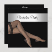 Bachelor Party Black Silver Girl Fishnet Strumpf Einladung (Vorne/Hinten)