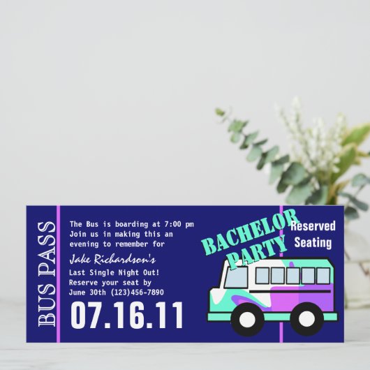 Bachelor Party Bus Pass Einladung (Stehend Vorderseite)