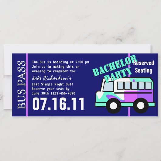 Bachelor Party Bus Pass Einladung (Vorderseite)