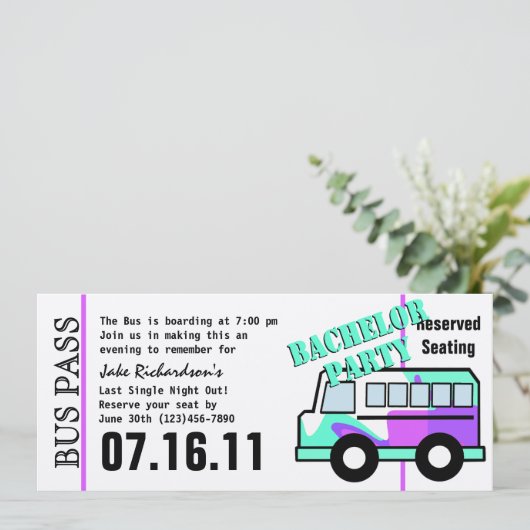 Bachelor Party Bus Pass Einladung (Stehend Vorderseite)