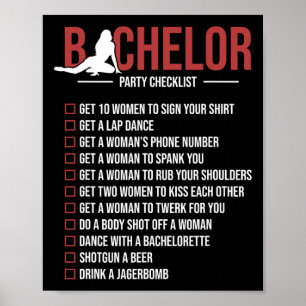 Bachelor Party Checklist Funny Groom Bachelor Teil Poster