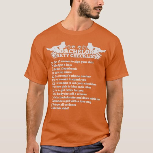 Bachelor Party Checklist Funny Groom for Men T-Shirt (Vorderseite)