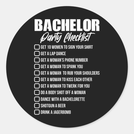 Bachelor Party Checklist Groom Trauzeugen Teil Runder Aufkleber (Vorderseite)