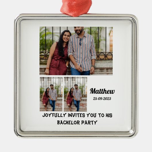 Bachelor Party custom 3 Foto Collage Ornament Aus Metall (Vorne)
