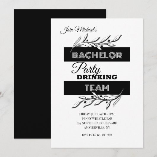 Bachelor Party Drink Team Einladung (Vorne/Hinten)