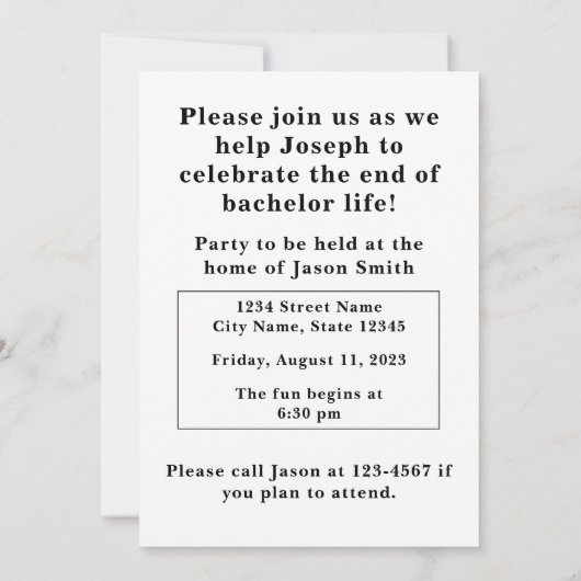 Bachelor Party Einladung (Rückseite)