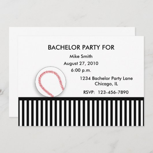 Bachelor Party Einladung Schwarz-weiß Baseball (Vorne/Hinten)