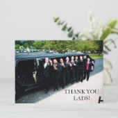 Bachelor Party Foto Dankeskarte (Stehend Vorderseite)