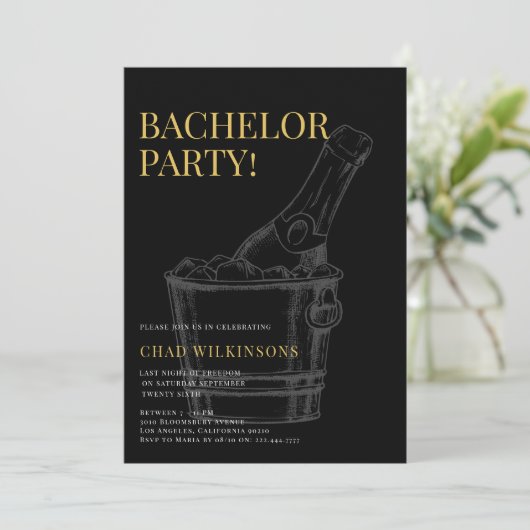 Bachelor Party für Minimalistisches Schwarzes Foto Einladung (Stehend Vorderseite)