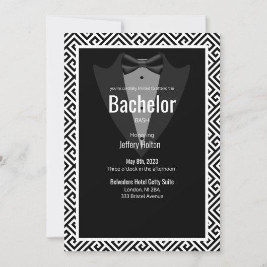 Bachelor-Party für Schwarz, Silber und Silber Save The Date (Vorderseite)