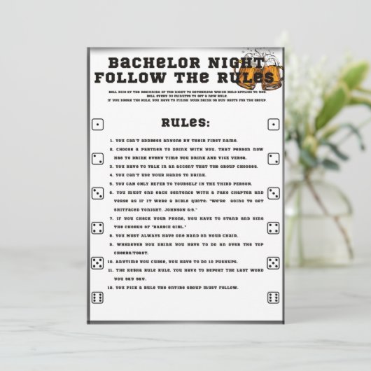Bachelor Party Game, befolgen Sie die Regeln, Einladung (Stehend Vorderseite)