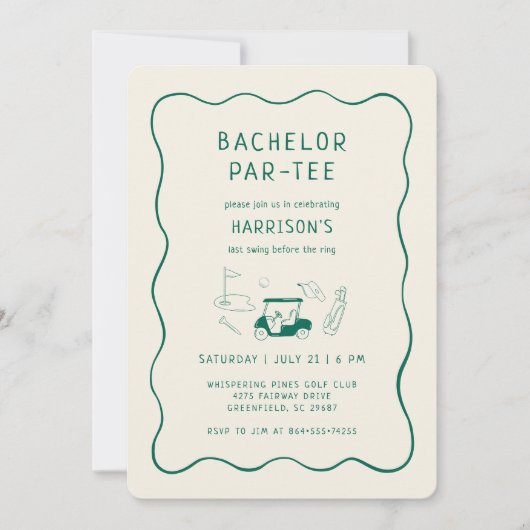 Bachelor Party Golf Theme Minimal Green Einladung (Vorderseite)
